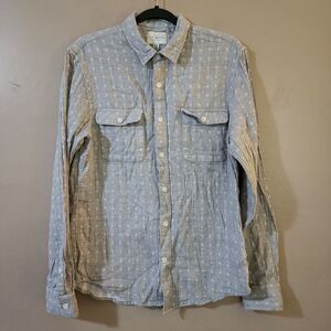 Lucky Brand Mens Shirt Size M Gray Gauzy Knit Long Sleeve Button Down Printed